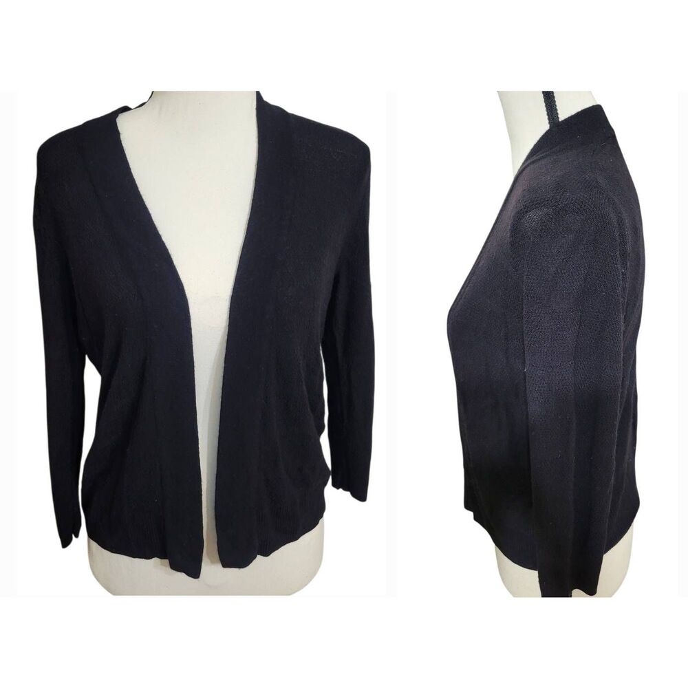 Apt. 9 Open Front Black Cardigan Rayon 3/4 Sleeve Knit Sz S
